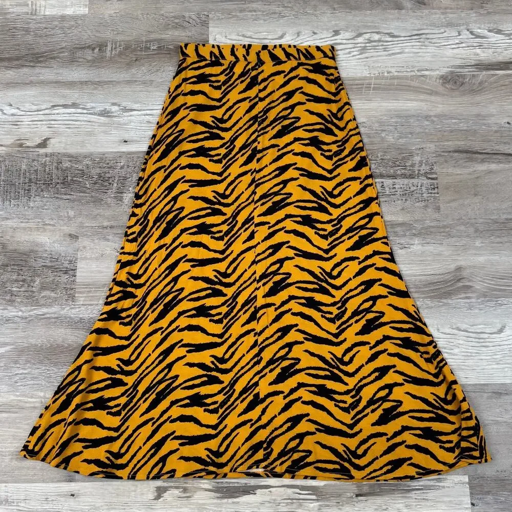 Reformation Midi Skirt Orange Black Tiger Print High Rise Y2K XS 0